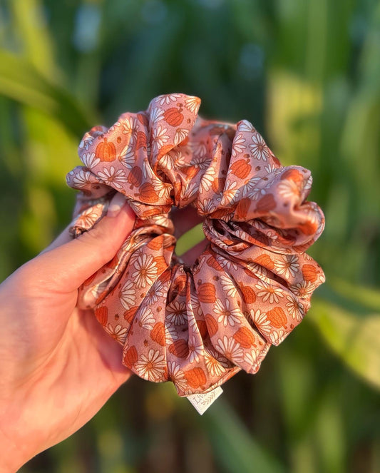 pumpkin blossom mulberry silk scrunchie