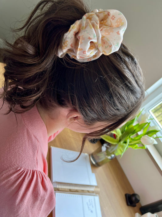 Mushroom Meadow Mulberry Silk Scrunchie