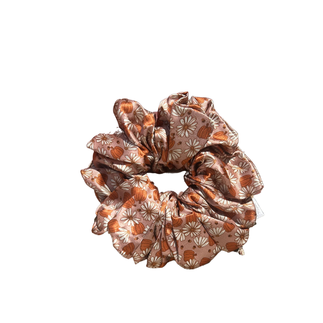 pumpkin blossom mulberry silk scrunchie