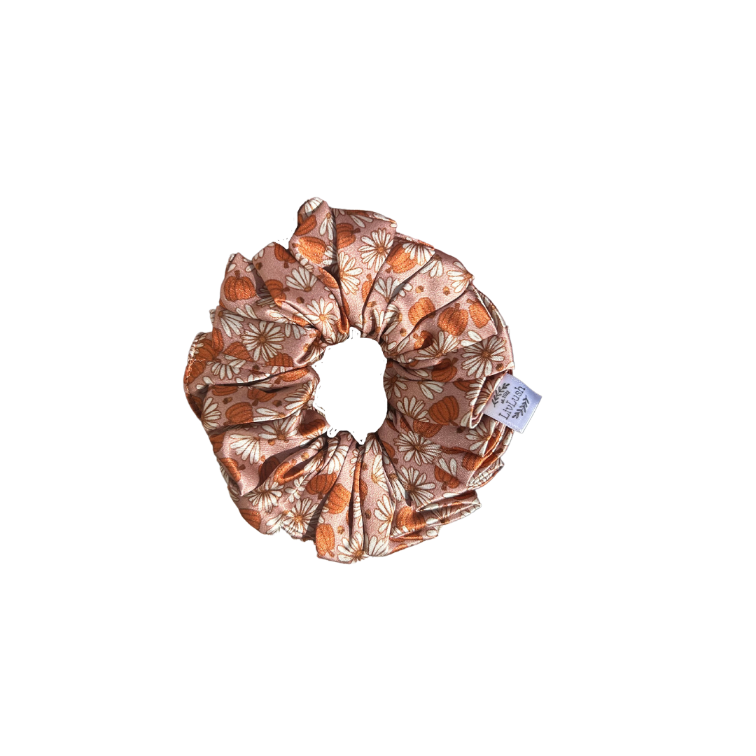 pumpkin blossom mulberry silk scrunchie