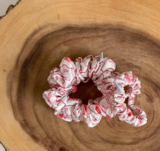 Strawberry and Bows Satin Scrunchie