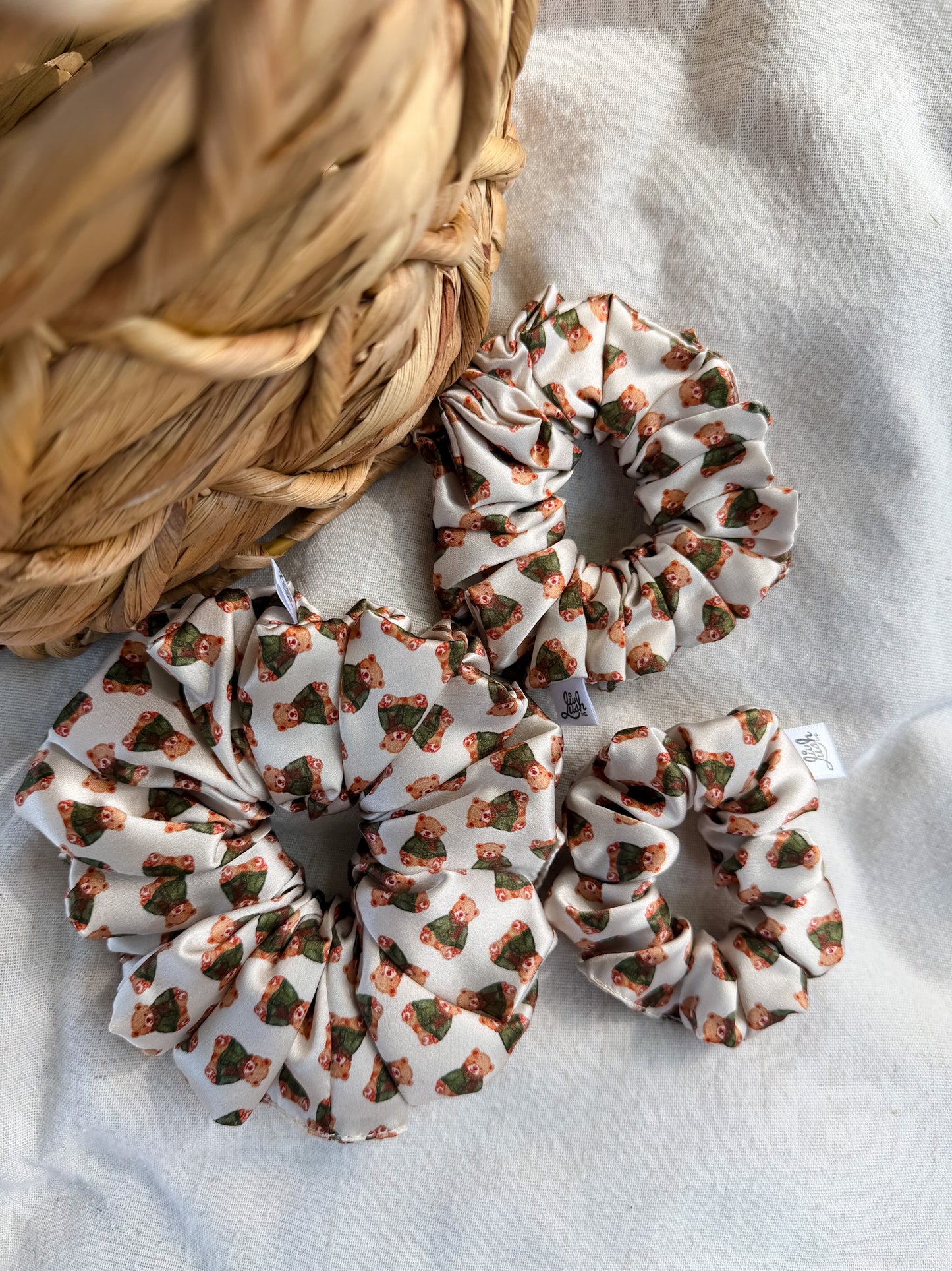 Autumn Teddy Mulberry Silk Scrunchie
