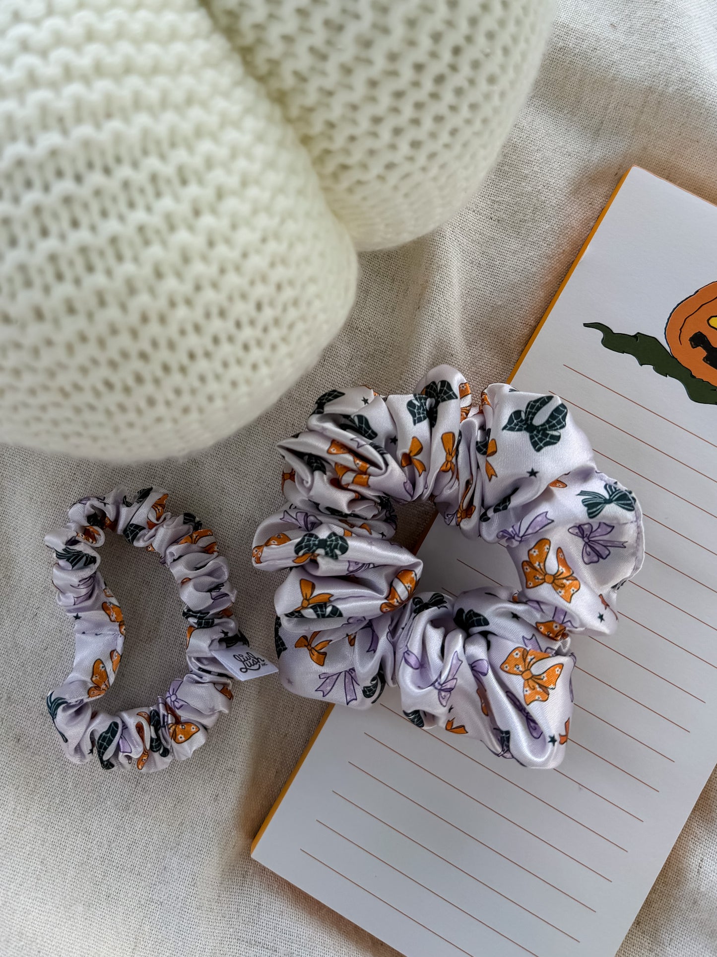 Spooky Bow Satin Scrunchie