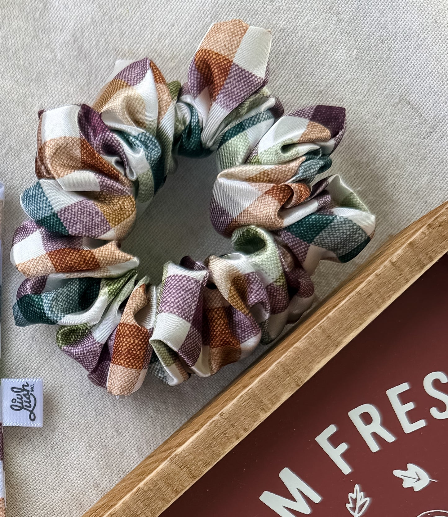 Cozy Cabin Plaid Satin Scrunchie