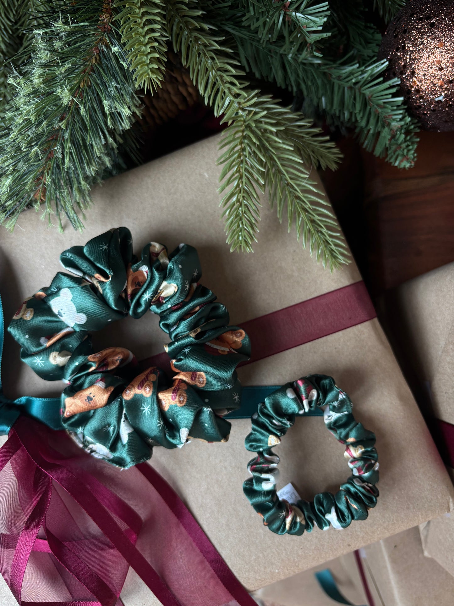 Teddy Bear Satin Scrunchie