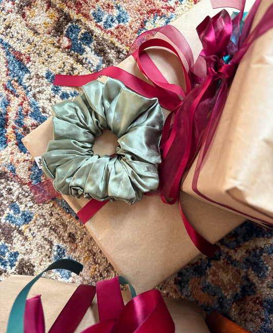 Soft Fern Mulberry Silk Scrunchie