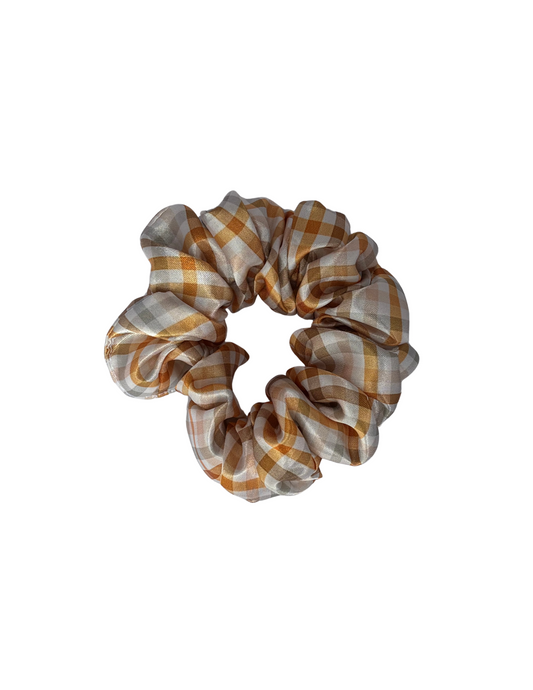 Pecan Plaid Satin Scrunchie